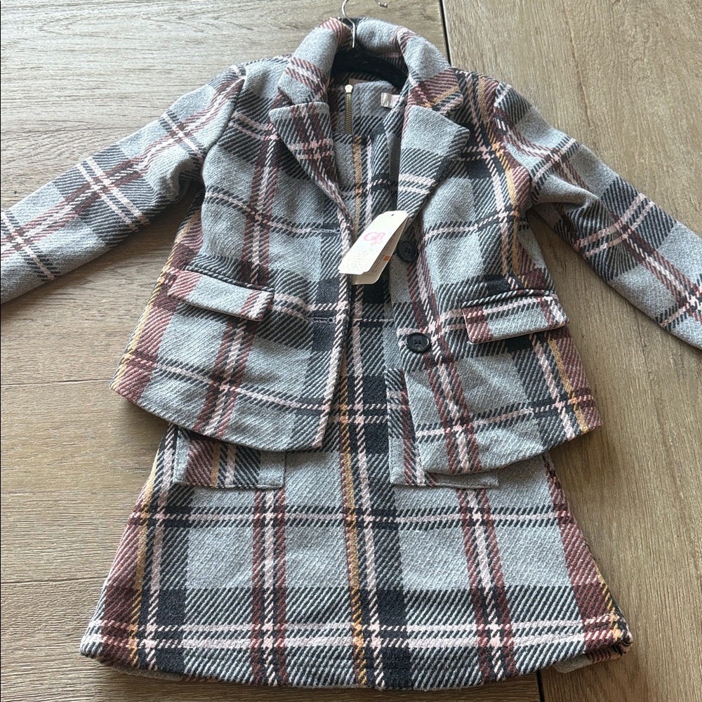 NEW NWT GB Plaid Dillards girls dress and blazer set
